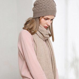 brown and cream 100% cashmere hat and neck warmer